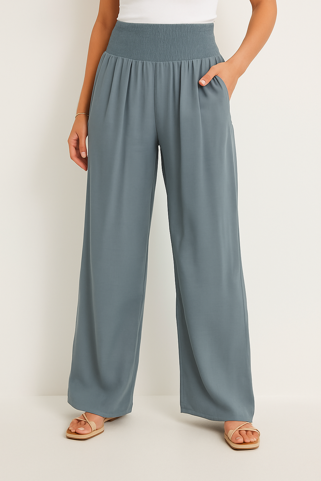 Pantalon d'été taille haute stretch pour femme
