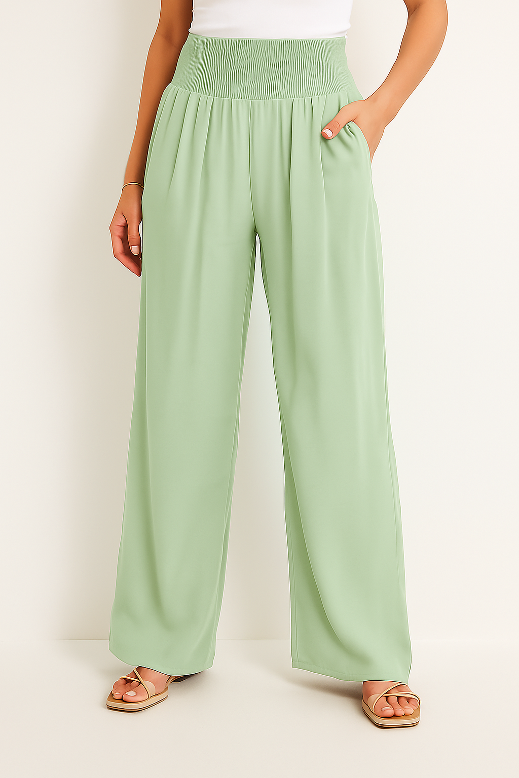 Pantalon d'été taille haute stretch pour femme