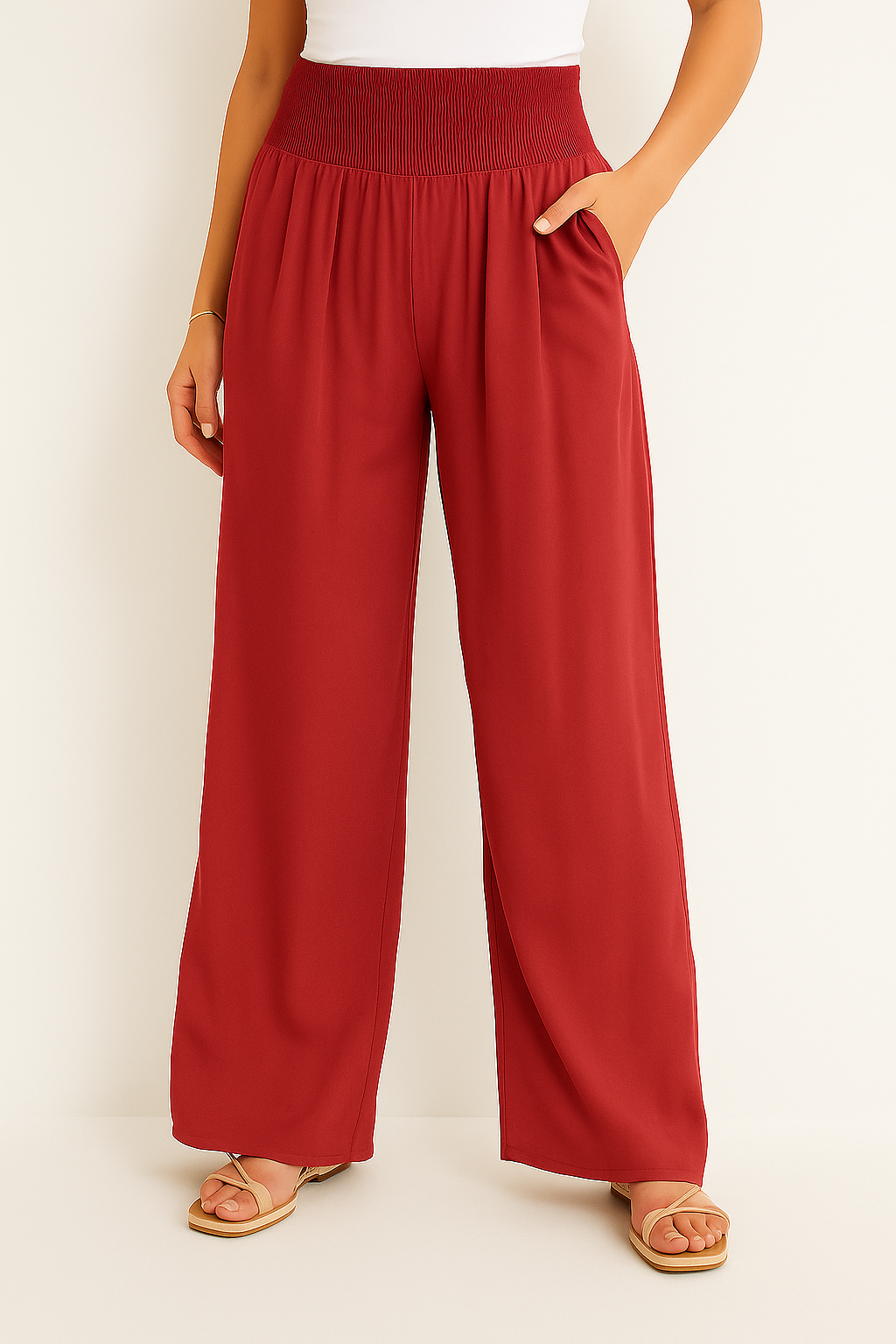Pantalon d'été taille haute stretch pour femme