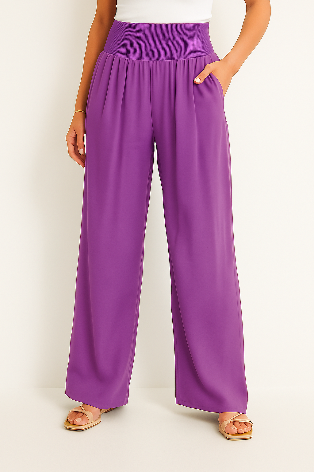 Pantalon d'été taille haute stretch pour femme