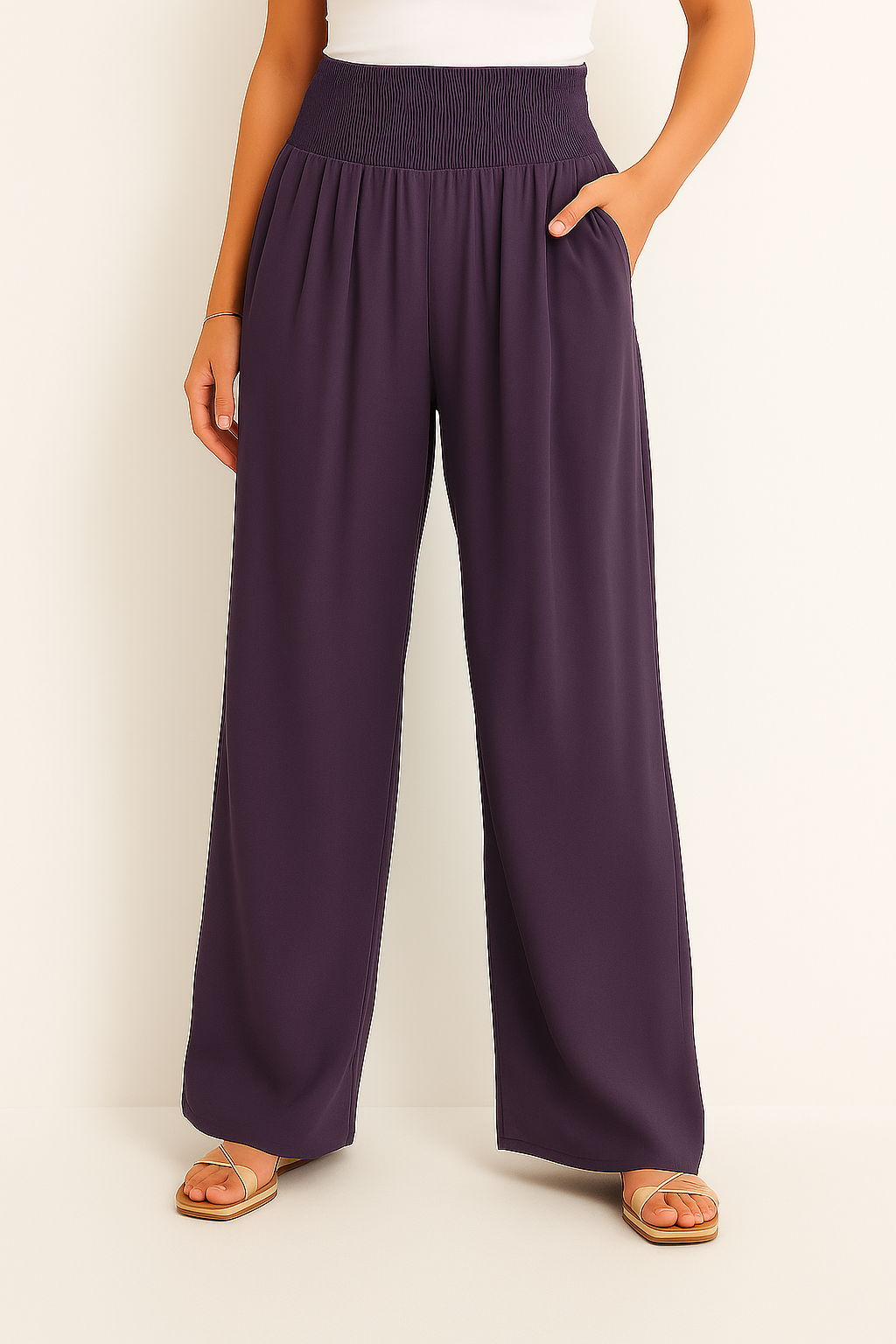 Pantalon d'été taille haute stretch pour femme