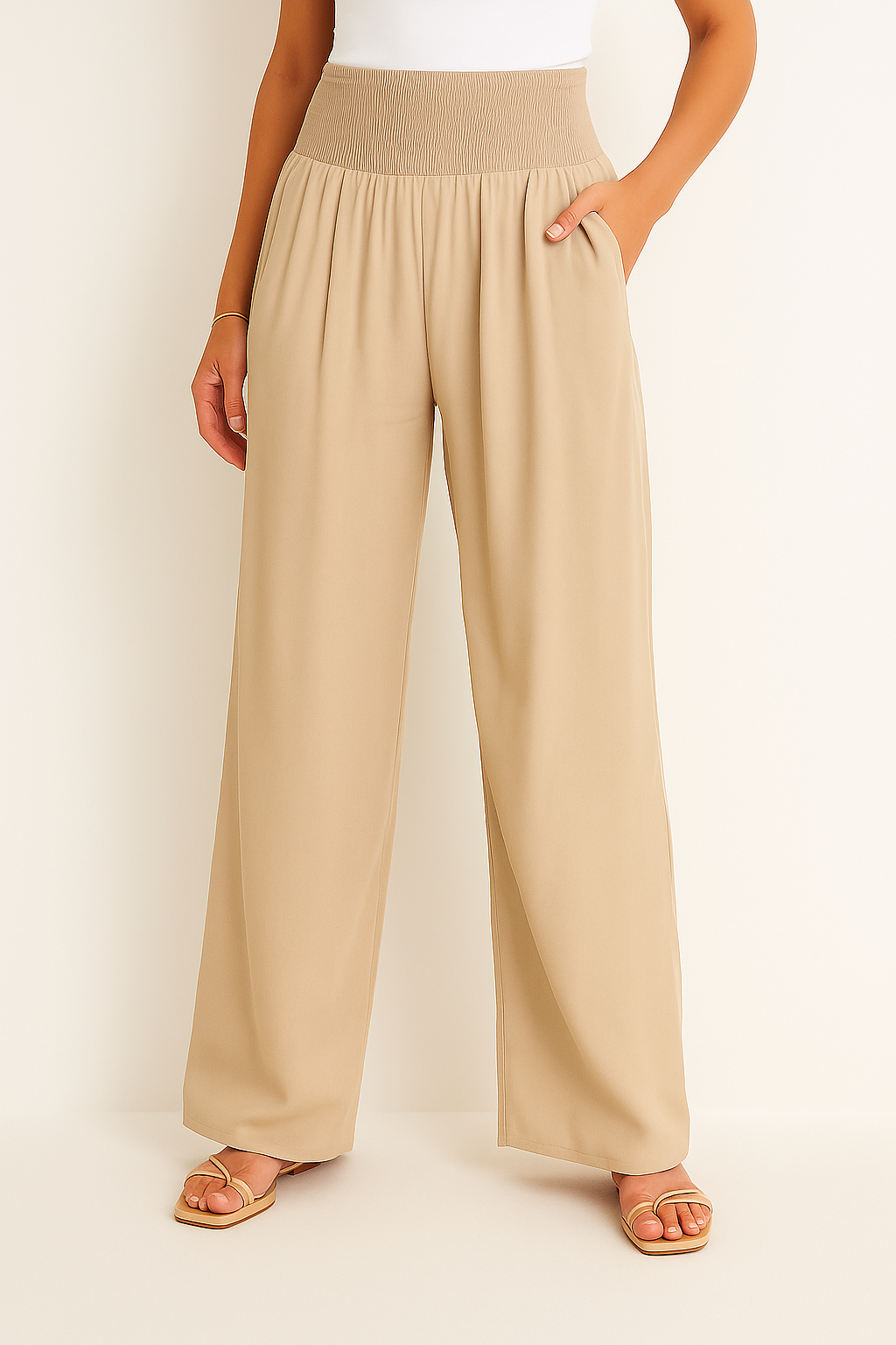 Pantalon d'été taille haute stretch pour femme