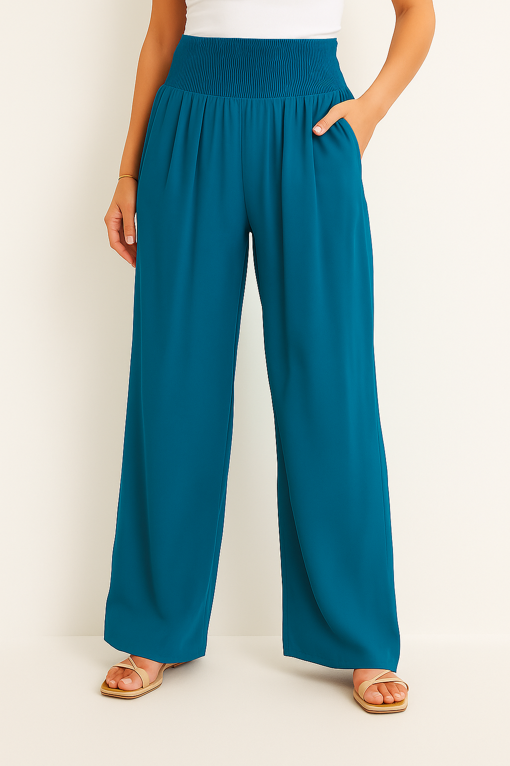 Pantalon d'été taille haute stretch pour femme