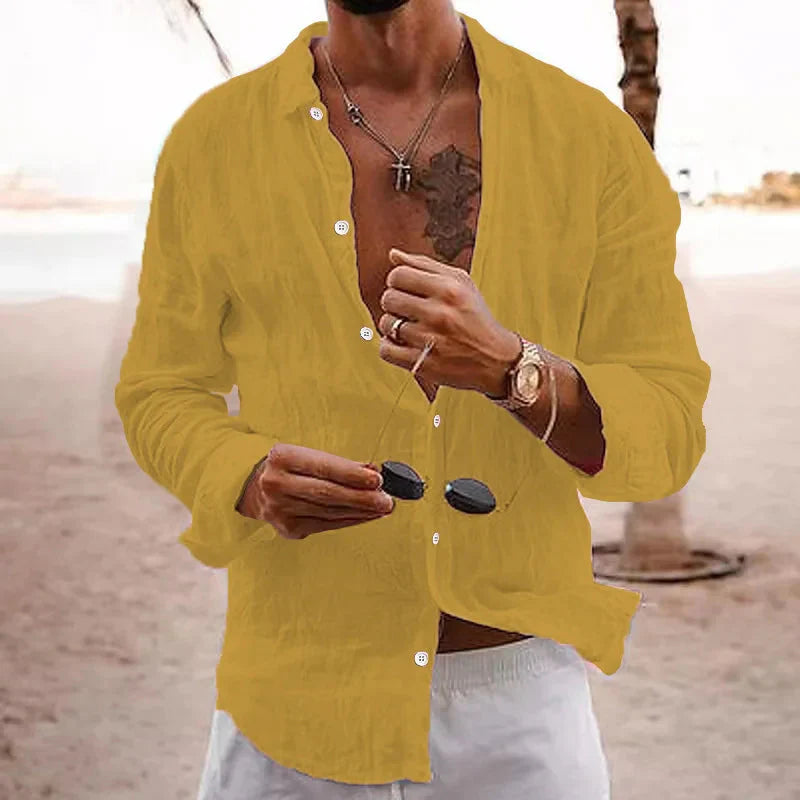 Chemise en lin homme manches longues coton élégant