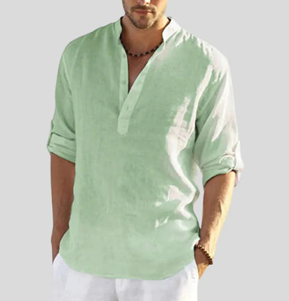 Chemise en lin homme semi-boutonnée coton qualité