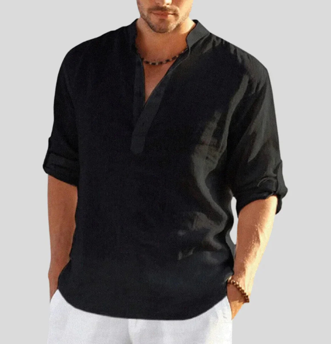 Chemise en lin homme semi-boutonnée coton qualité