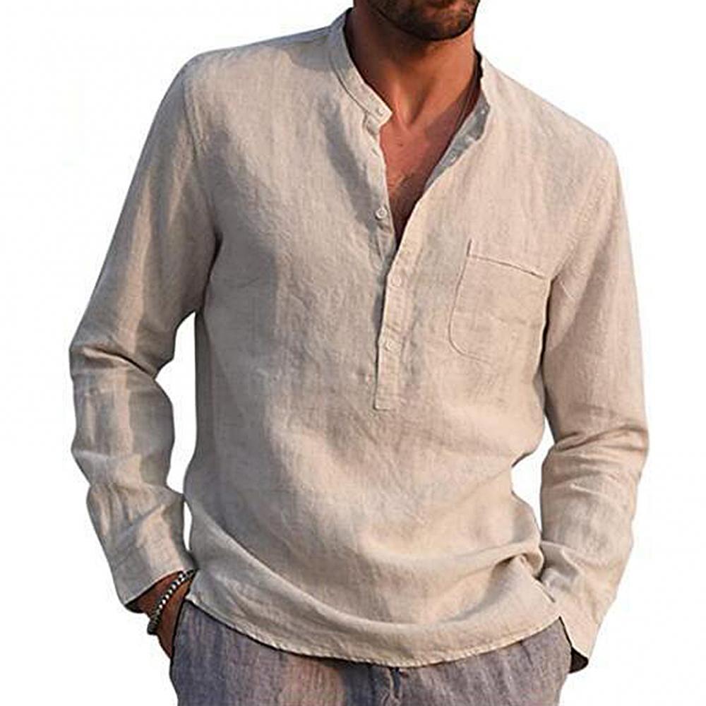 Chemise en lin légère pour homme manches longues coton