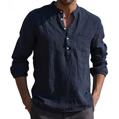 Chemise en lin légère pour homme manches longues coton