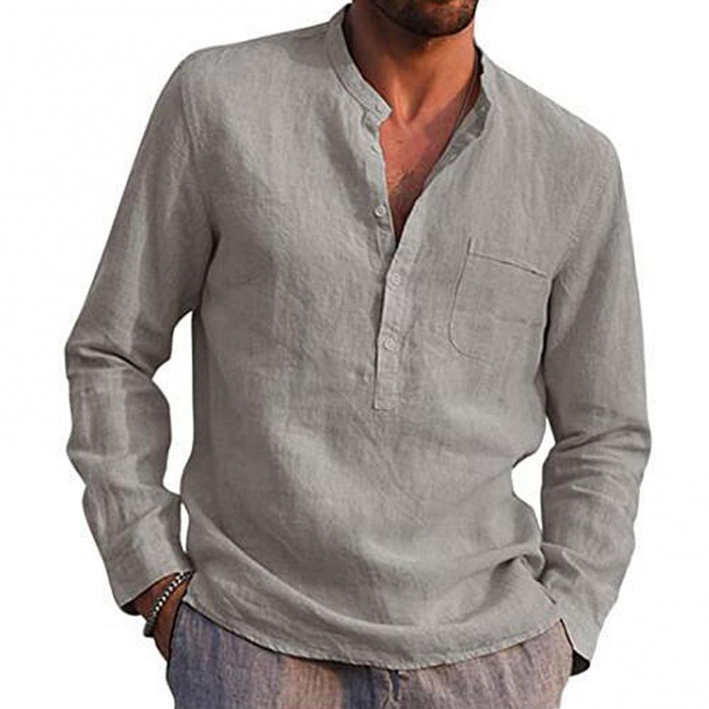 Chemise en lin légère pour homme manches longues coton