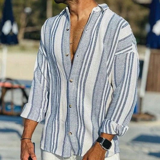 Chemise en lin, coton, coupe ample, rayée
