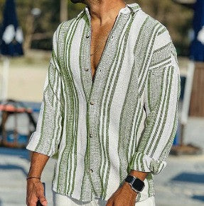 Chemise en lin, coton, coupe ample, rayée