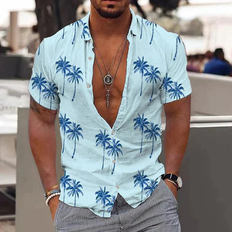 Chemise en lin à boutons manches courtes homme