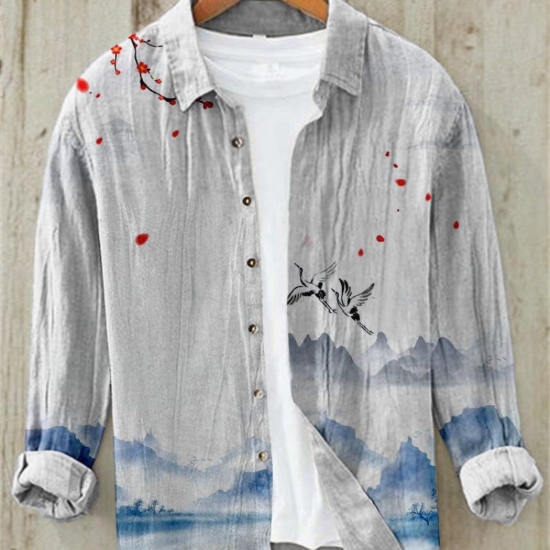 Chemise en lin à manches longues imprimée pour homme