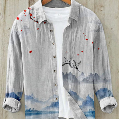Chemise en lin à manches longues imprimée pour homme