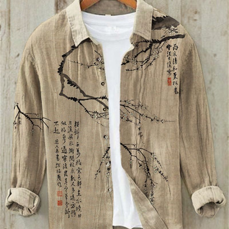 Chemise en lin à manches longues imprimée pour homme