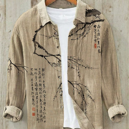Chemise en lin à manches longues imprimée pour homme