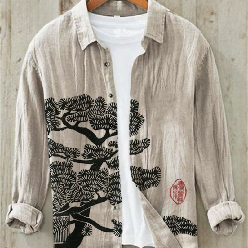 Chemise en lin à manches longues imprimée pour homme