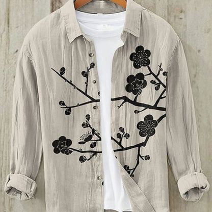 Chemise en lin à manches longues imprimée pour homme