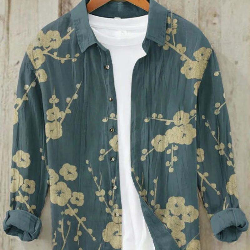 Chemise en lin à manches longues imprimée pour homme