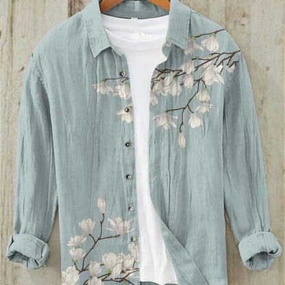 Chemise en lin à manches longues imprimée pour homme