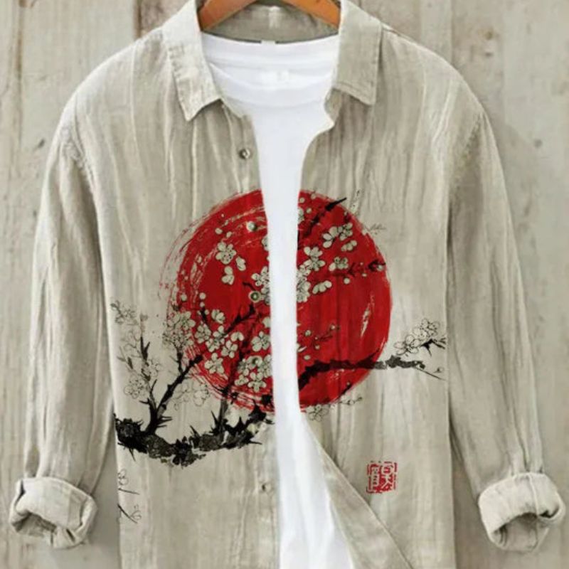 Chemise en lin à manches longues imprimée pour homme