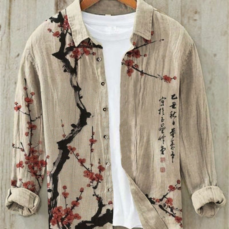 Chemise en lin à manches longues imprimée pour homme