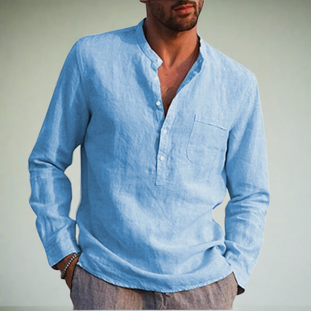Chemise en lin à manches longues pour hommes avec poche poitrine