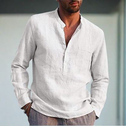 Chemise en lin à manches longues pour hommes avec poche poitrine