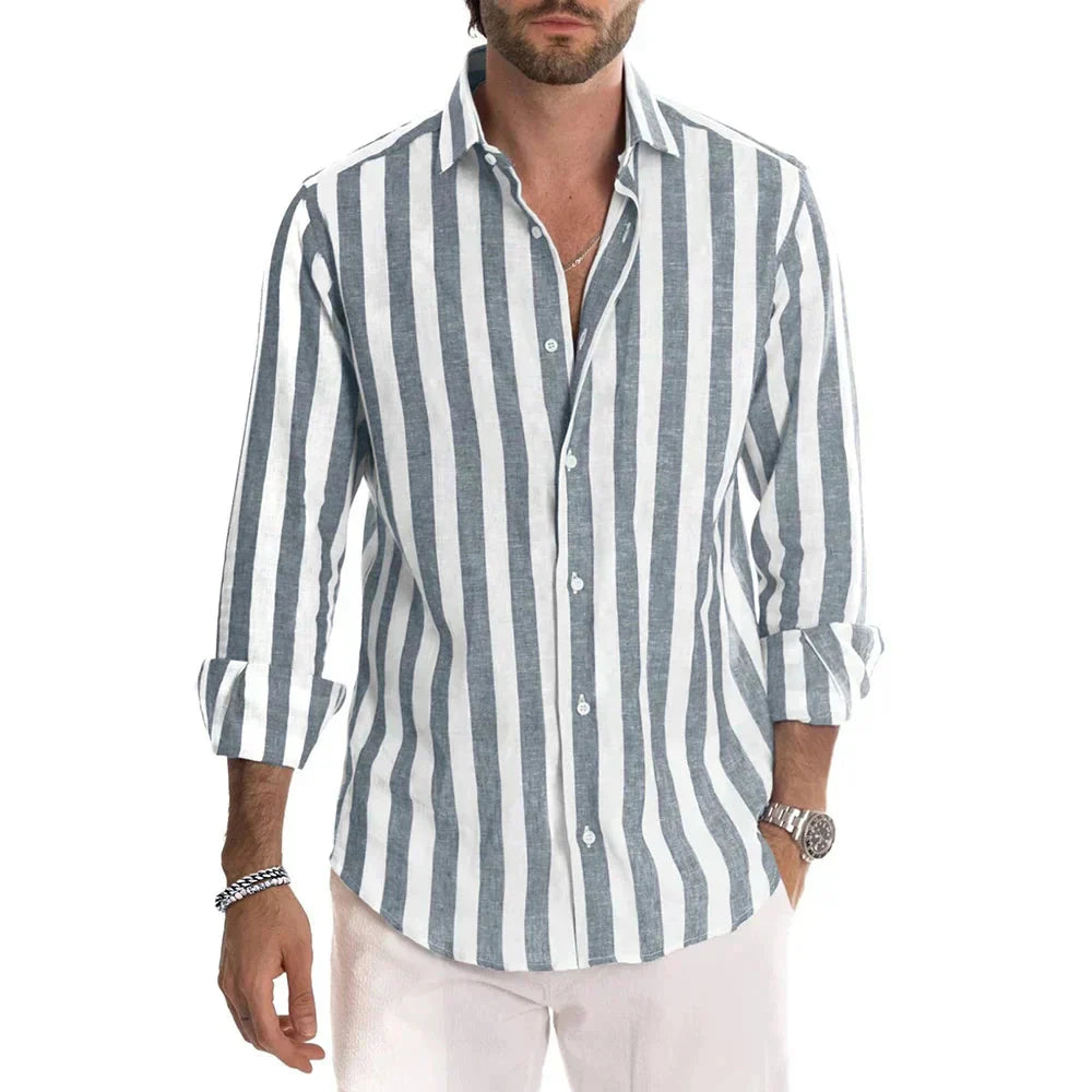 Chemise en lin homme rayée à manches longues