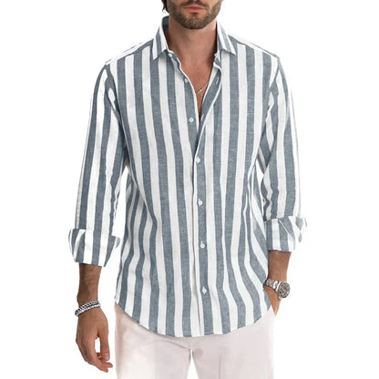 Chemise en lin homme rayée à manches longues