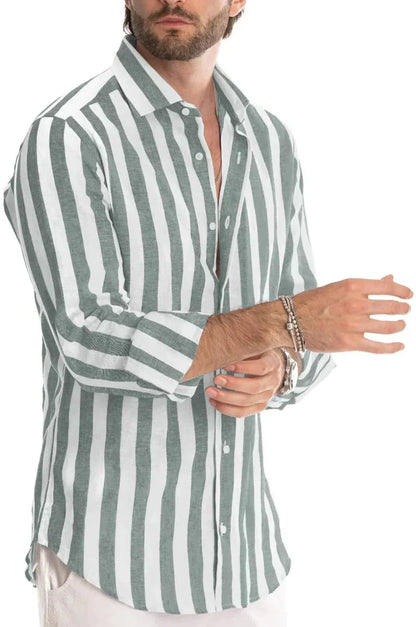 Chemise en lin homme rayée à manches longues