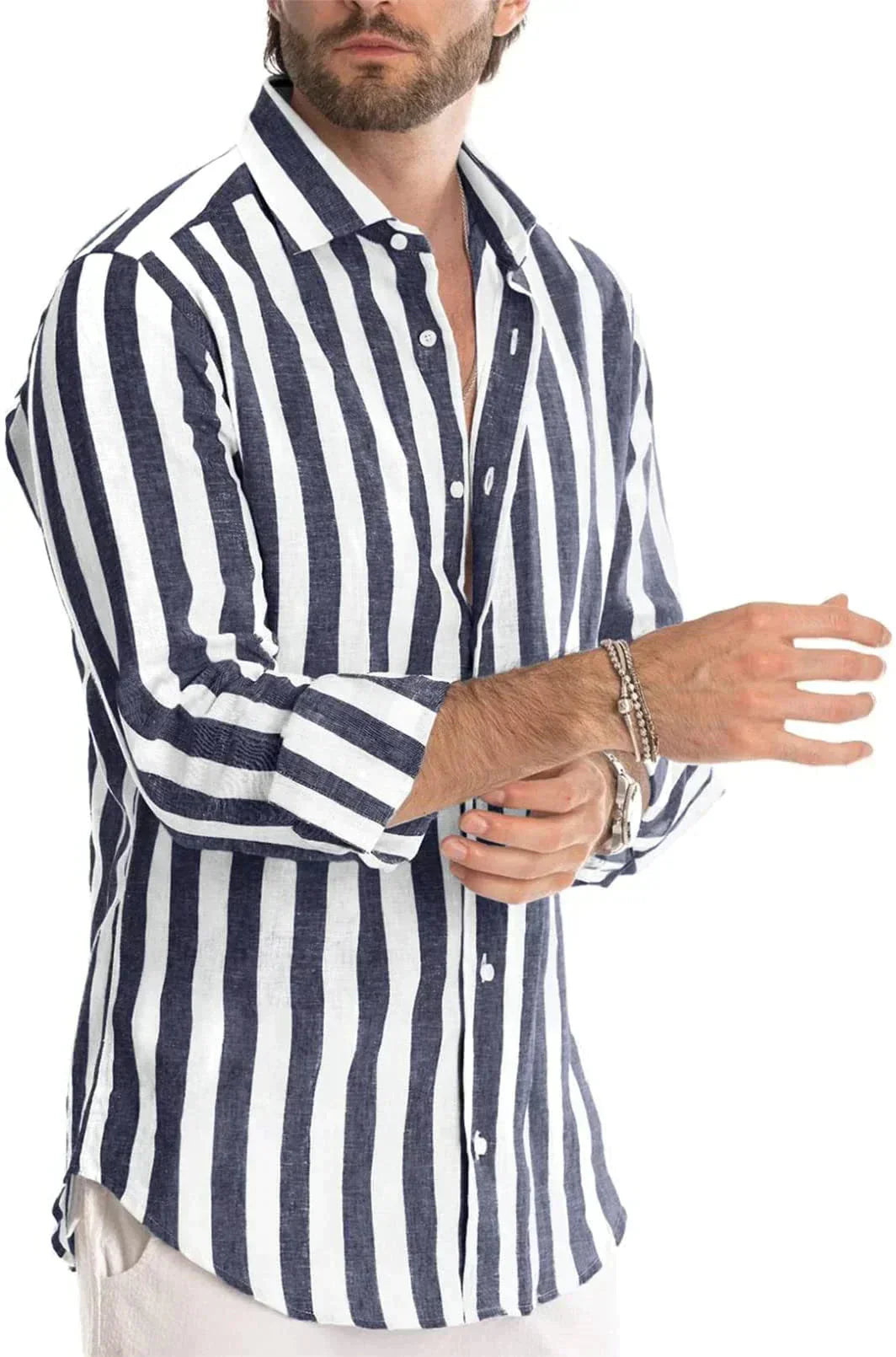 Chemise en lin homme rayée à manches longues