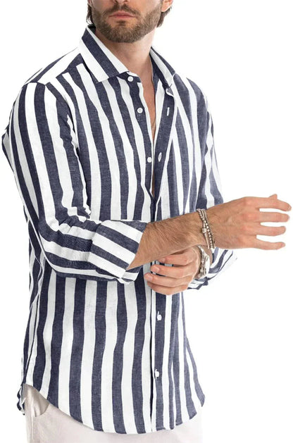 Chemise en lin homme rayée à manches longues