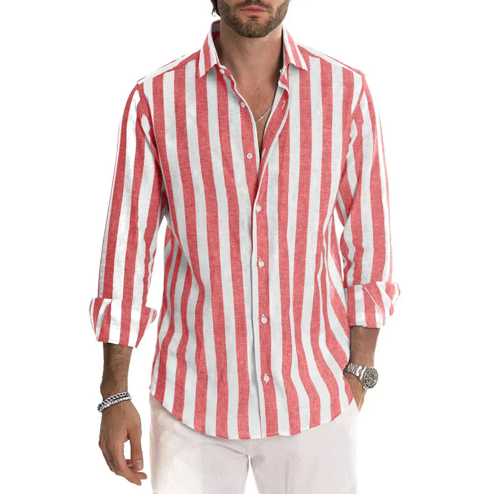 Chemise en lin homme rayée à manches longues