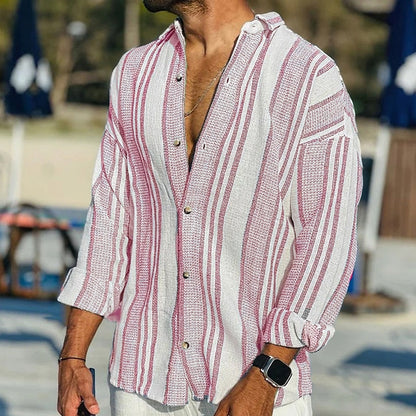 Chemise en lin rayée ample pour homme
