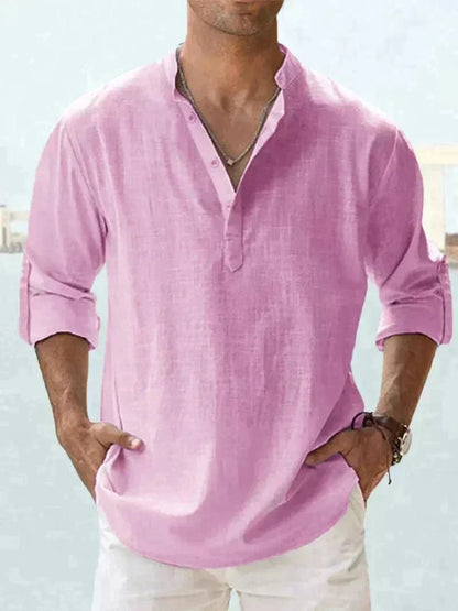 Chemise légère en lin à manches longues boutonnée pour homme
