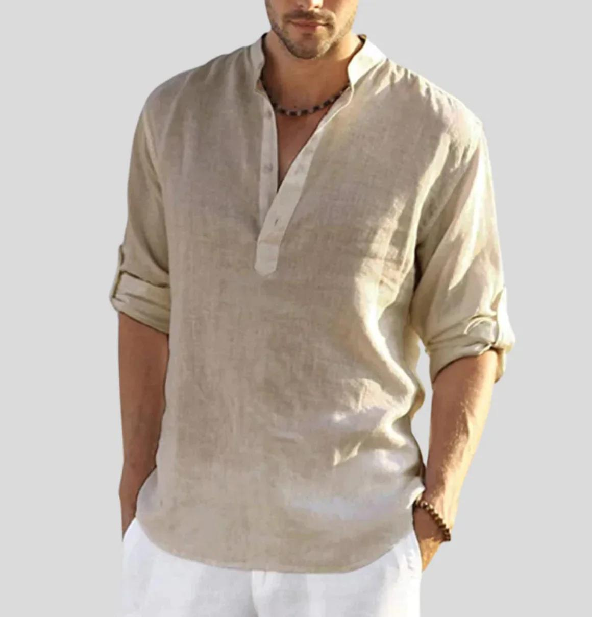 Chemise en lin homme manches longues boutonnée élégante