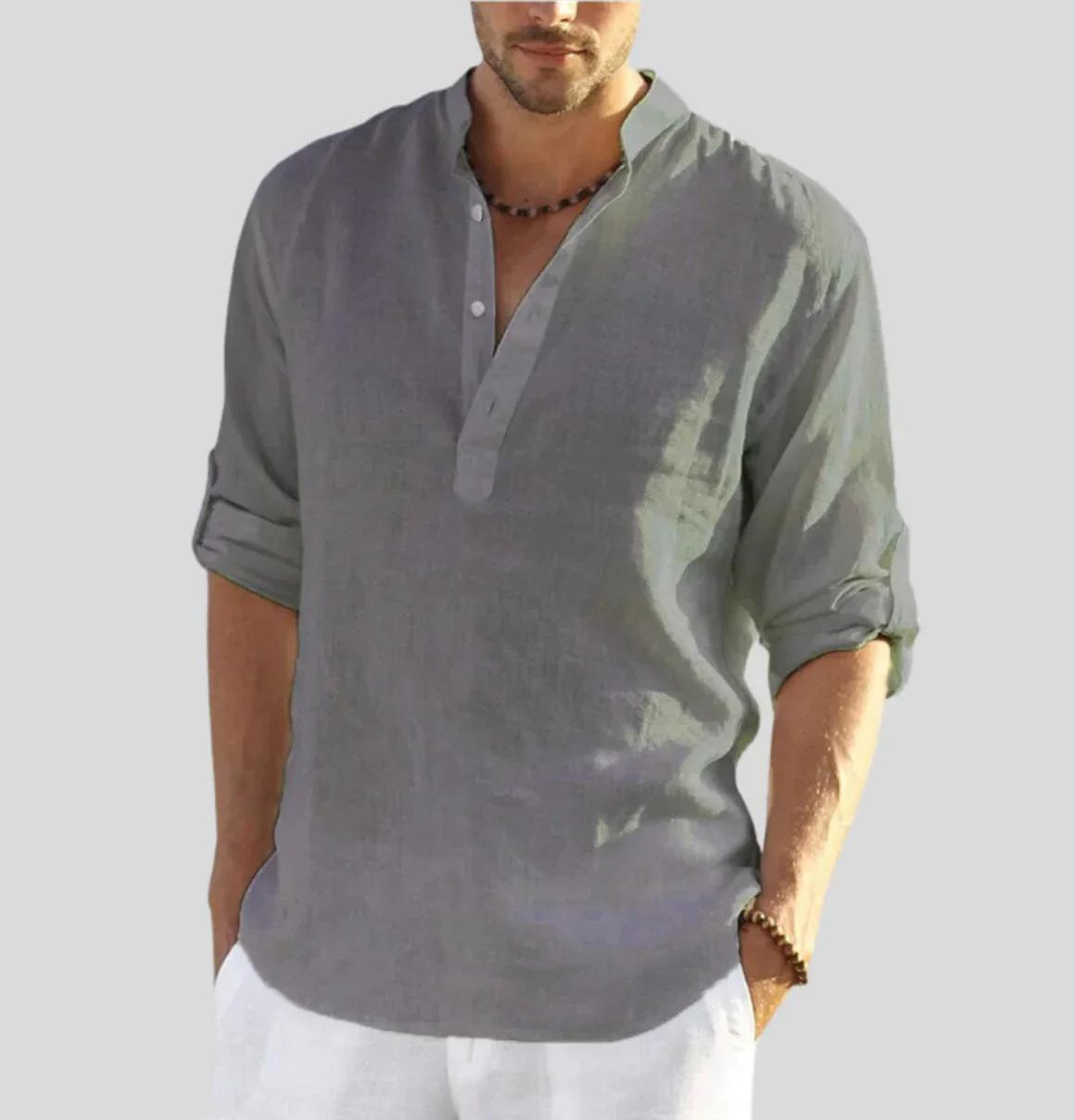 Chemise en lin homme manches longues boutonnée élégante