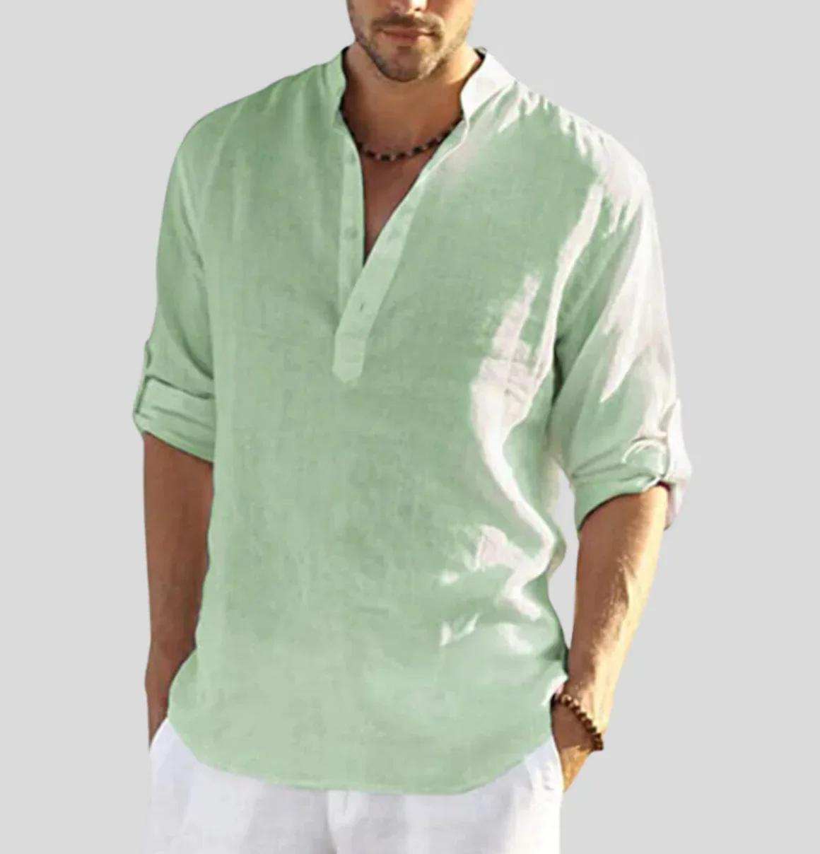 Chemise en lin homme manches longues boutonnée élégante
