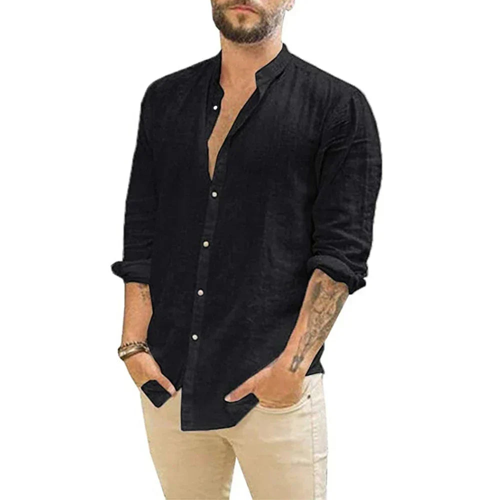 Chemise en lin à manches longues d'été moderne pour hommes