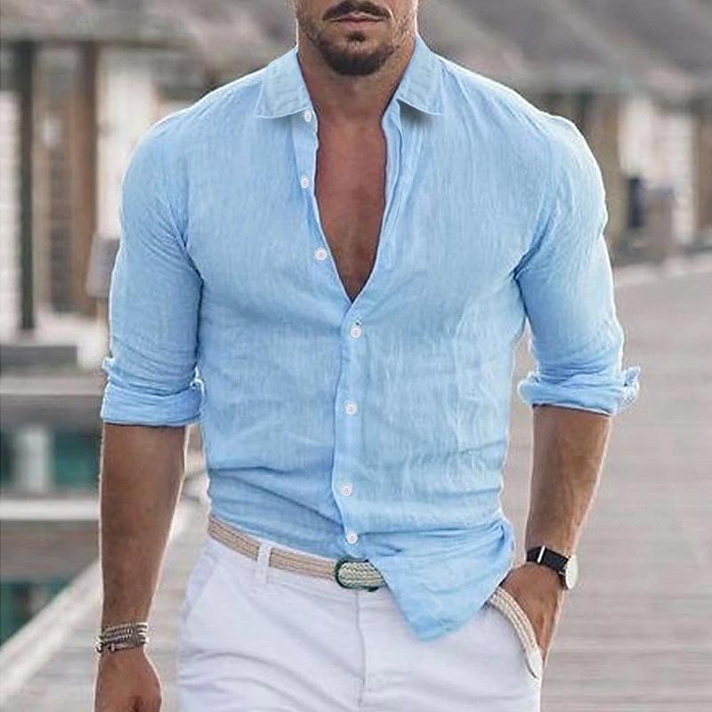 Chemise en lin légère à manches longues pour homme