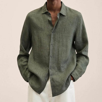 Chemise en lin homme manches longues style décontracté