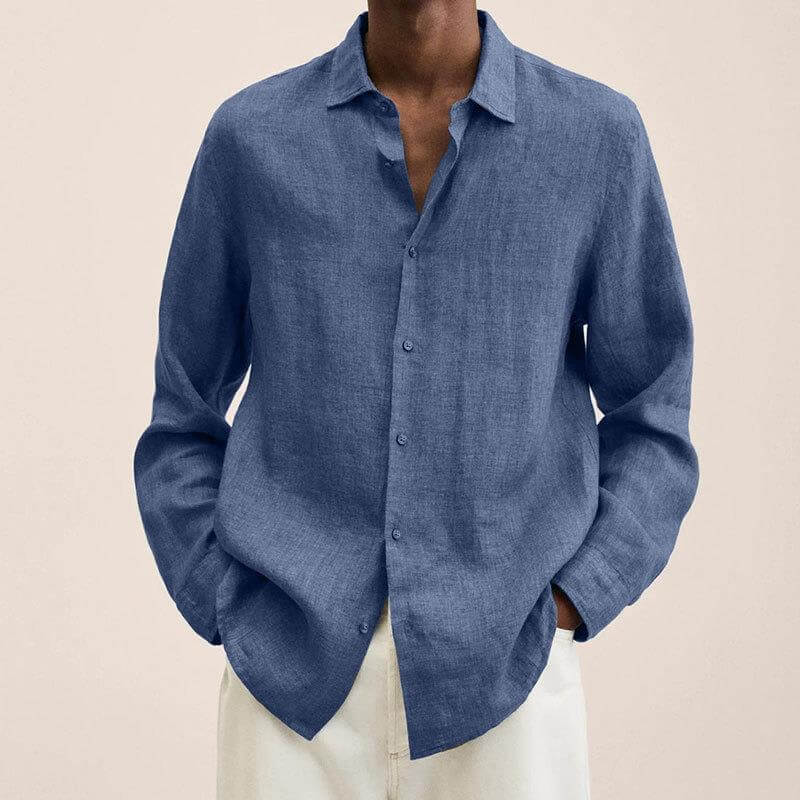 Chemise en lin homme manches longues style décontracté