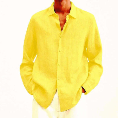 Chemise en lin homme manches longues style décontracté