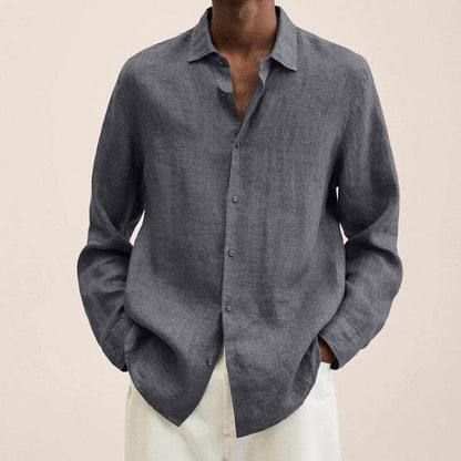 Chemise en lin homme manches longues style décontracté