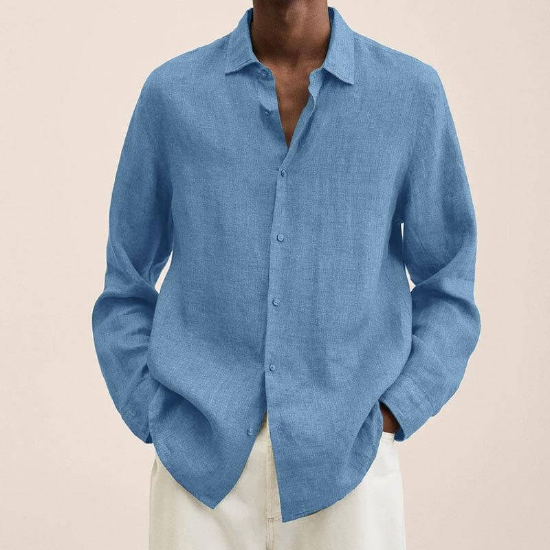 Chemise en lin homme manches longues style décontracté