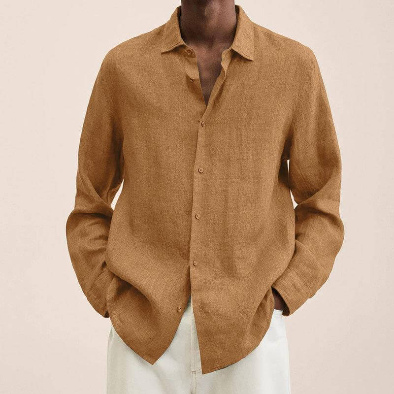 Chemise en lin homme manches longues style décontracté