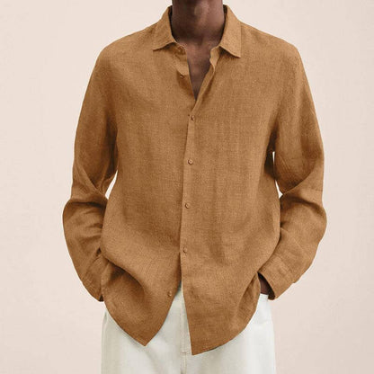 Chemise en lin homme manches longues style décontracté