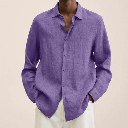 Chemise en lin homme manches longues style décontracté