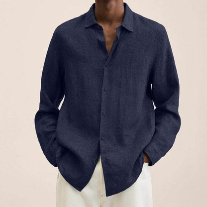 Chemise en lin homme manches longues style décontracté